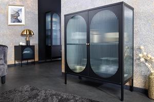 Invicta Interior Moderne vitrinekast PARIS 110cm zwart goud geribbeld glazen metalen dressoirkast - 43331