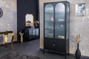 Invicta Interior Moderne vitrinekast PARIS 180 cm zwartgouden geribbelde metalen highboardkast - 43330