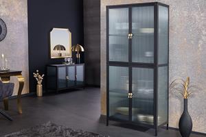 Invicta Interior Moderne vitrine AMSTERDAM 180cm zwart goud geribbeld glazen metalen highboardkast - 43532