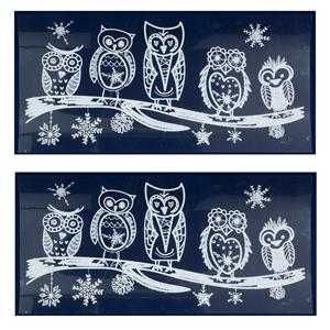 Merkloos 2x Kerst raamversiering raamstickers witte uilen 23 x 49 cm -