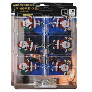 Christmas Decoration Raamstickers lichtsnoeren kerstmannen - 2x st - LED lampjes - op batterij -