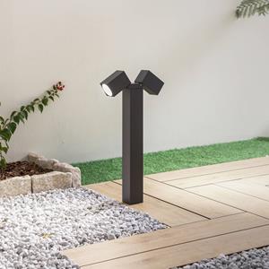 LINDBY sokkellamp Othil, 2-lamps, 50 cm, grijs, aluminium