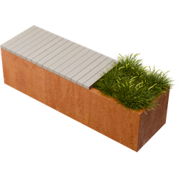 Geroba hardhouten zitbank met plantenbak Florisa C4 1500x400x420mm - Cortenstaal