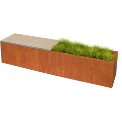 Geroba hardhouten zitbank met plantenbak Florisa C3 2000x400x420mm - Cortenstaal