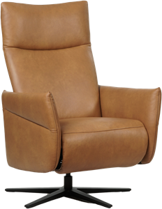 SHOPX HUISCOLLECTIE Cognac leren moderne relaxfauteuil Ease - staal zwart frame met stervoet - zithoogte medium - Granada leer Sahara (cognac leer)