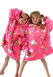 Badrock Draagbare deken met capuchon & mouwen - kind - unicorn roze