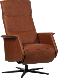 SHOPX HUISCOLLECTIE Donkercognac leren moderne relaxfauteuil Mojo - staal zwart frame met stervoet - zithoogte laag - Massif Leer Armagnac (donkercognac leer)
