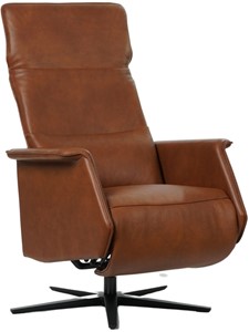 SHOPX HUISCOLLECTIE Cognac leren moderne relaxfauteuil Mojo - staal zwart frame met stervoet - zithoogte laag - Granada leer Savannah (cognac leer)
