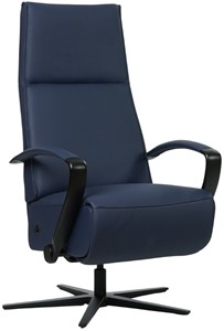 SHOPX HUISCOLLECTIE Blauwe leren industriële relaxfauteuil Idol - staal zwart frame met stervoet - zithoogte hoog - Toledo Leer Kobalt (blauw leer)