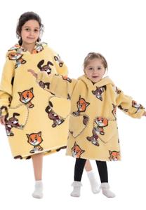 Comvie Cats & Dogs deken kind met capuchon - fleece poncho-134 t/m 158 (ca.8-12 jaar)