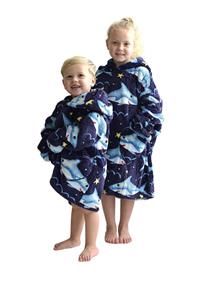 Comvie Haai deken kind met capuchon - fleece poncho-98 t/m 128 (ca.3-7 jaar)