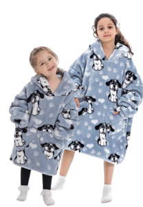 Comvie Hondjes deken kind met capuchon - fleece poncho-98 t/m 128 (ca.3-7 jaar)