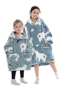 Comvie Ijsbeer deken kind met capuchon - fleece poncho-134 t/m 158 (ca.8-12 jaar)
