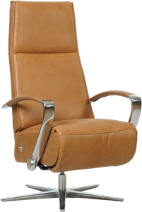 SHOPX HUISCOLLECTIE Cognac leren industriële relaxfauteuil Idol - met stervoet chroom - zithoogte hoog - Vintage Leer Cognac (cognac leer)