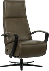 SHOPX HUISCOLLECTIE Grijze leren industriële relaxfauteuil Idol - staal zwart frame met stervoet - zithoogte hoog - Granada leer Ash (grijs leer)