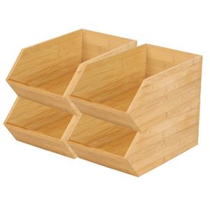 Bambou & Co Stapelbare opbergmand 1 vaks - 4x - L18 x B31 x H12 cm - bamboe hout - lichtbruin - organizer -