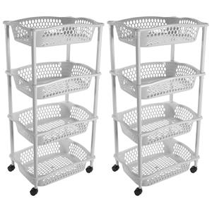 Hega Hogar Keuken opberg trolley - 2x stuks - 4 manden - licht grijs - x cm - roltafel -