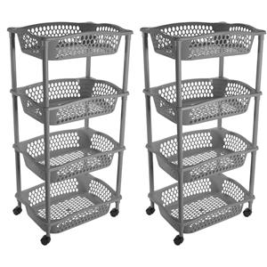 Hega Hogar Keuken opberg trolley - 2x stuks - 4 manden - donker grijs - x cm - roltafel -