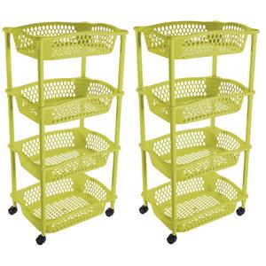 Hega Hogar Keuken opberg trolley - 2x stuks - 4 manden - groen - x cm - roltafel -