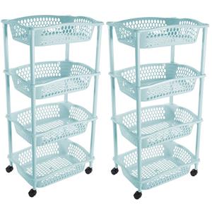 Hega Hogar Keuken opberg trolley - 2x stuks - 4 manden - licht blauw - x cm - roltafel -