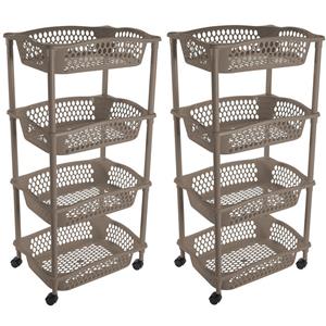 Hega Hogar Keuken opberg trolley - 2x stuks - 4 manden - taupe - x cm - roltafel -