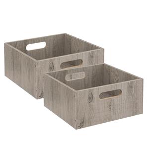 5five Opbergmand/kastmand van hout - Set van 4x stuks - grijs - 14 Liter - 31 x 31 x 15 cm - Opbergb -