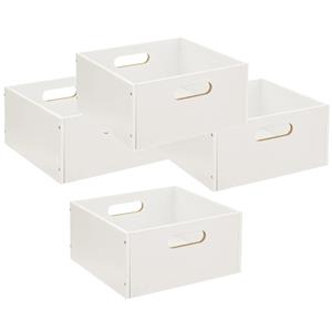 5five Opbergmand/kastmand van hout - Set van 4x stuks - wit - 14 Liter - 31 x 31 x 15 cm - Opbergbox -