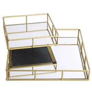 Urban Living Kaarsenborden set met spiegelbodem - 2x stuks - goud - Kaarsenplateaus - 20 en 30 cm -