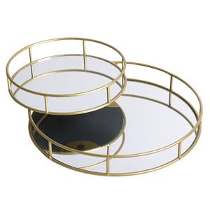 Urban Living Kaarsenborden set met spiegelbodem - 2x stuks - goud - Kaarsenplateaus - D25 en D35 cm -