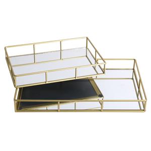 Urban Living Kaarsenborden set met spiegelbodem - 2x stuks - goud - Kaarsenplateaus - 30 en cm -