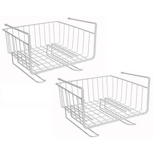Merkloos Kast opberg/opruim mandje van staal - Set van 4x stuks - 28 x 24 x 19 cm - Hangmandjes voor in de kl -