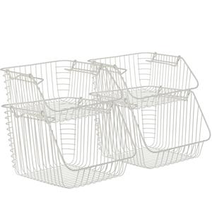 Excellent Houseware 4x stuks witte opberg/opruim mandjes stapelbaar in 2 formaten -