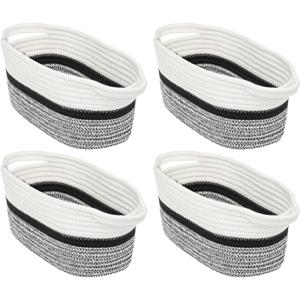 5five 4x Stuks decoratie opbergmand met hengsels 7 liter grijs/zwart/wit 31 x 15 x 15 cm van polyester -
