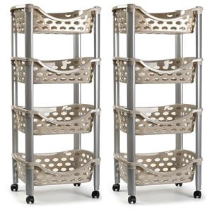 PlasticForte Set van 2x keukentrolley/roltafel 4 laags kunststof beige x 88 cm -