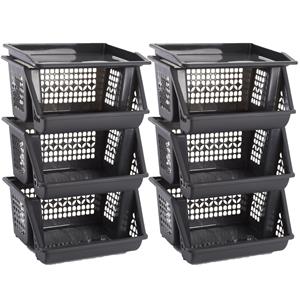 PlasticForte Opbergkrat - 3x - grijs - 3 vakken - 62 cm - Stapelkratten - Stapelbare manden -