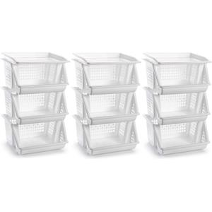 PlasticForte Opbergkrat - Pakket van 9x stuks - wit - 3 vakken - 62 cm - Stapelkratten - Stapelbare manden -