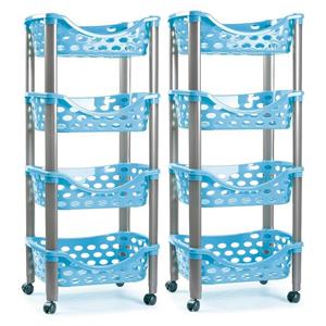 PlasticForte Set van 2x keukentrolley/roltafel 4 laags kunststof blauw x 88 cm -