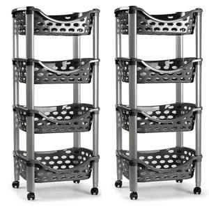 PlasticForte Set van 2x keukentrolley/roltafel 4 laags kunststof donkergrijs x 88 cm -