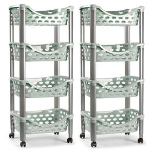 PlasticForte Set van 2x keukentrolley/roltafel 4 laags kunststof groen x 88 cm -