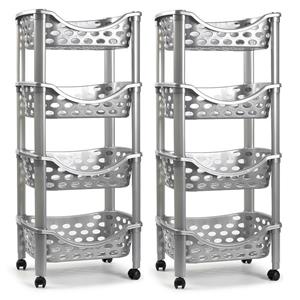 PlasticForte Set van 2x keukentrolley/roltafel 4 laags kunststof zilver x 88 cm -