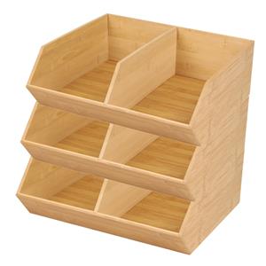 Bambou & Co Stapelbare opbergmand 2 vaks - 3x - L35 x B31 x H12 cm - bamboe hout - lichtbruin - organizer -