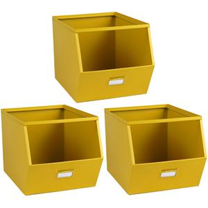 Urban Living Stapelbare opbergmand Open Metal Box - 3x - L23 x B32 x H21 cm - metaal - geel -