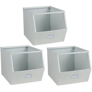 Urban Living Stapelbare opbergmand Open Metal Box - 3x - L23 x B32 x H21 cm - metaal - wit -