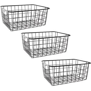 Merkloos Opbergmanden draadmandje - Set van 6x stuks - metaal - zwart - 22 x 28 x 12 cm -