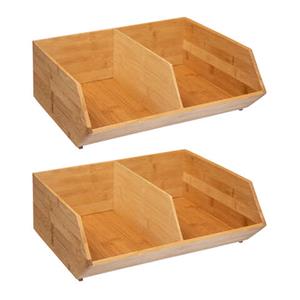 5five Stapelbare opbergmand 2 vaks - 3x - L35 x B31 x H12 cm - bamboe hout - lichtbruin - organizer -
