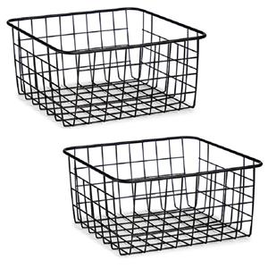 Arte r Set van 6x stuks industriele draadmand/opbergmand zwart metaal 28 x 22 x 13 cm -