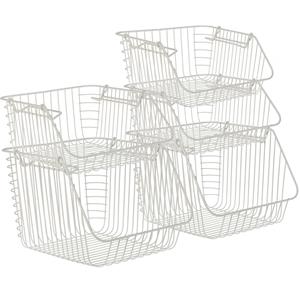 Excellent Houseware 5x stuks witte opberg/opruim mandjes stapelbaar in 2 formaten -