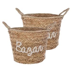 Atmosphera Opbergmand Bazar - 2x - rond - riet - naturel - x cm - opvouwbaar - decoratie mand -