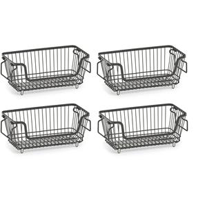 Zeller opberg draadmand - 4x - zwart - 32 x 16 x 14 cm - stapelbaar - metaal - kastmand -