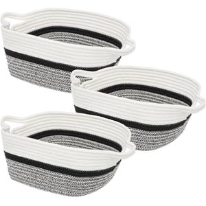 5five 4x Stuks decoratie opbergmand met hengsels 14 liter grijs/zwart/wit 31 x 31 x 15 cm van polyester -
